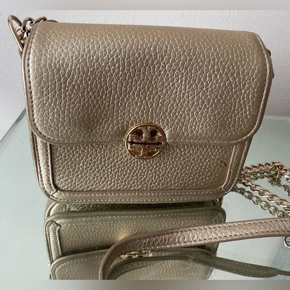 Tory Burch Chain Mini Shoulder Crossbody Bag Gold Hardware Leather - Picture 5 of 12